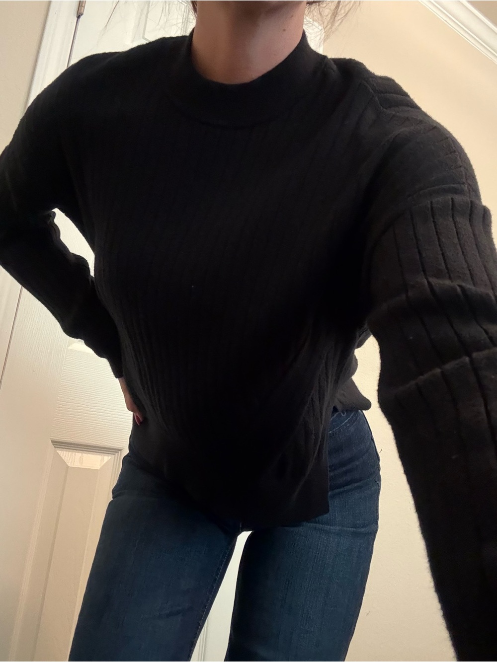 Abercrombie & Fitch Black Ribbed Mock Neck Sweater